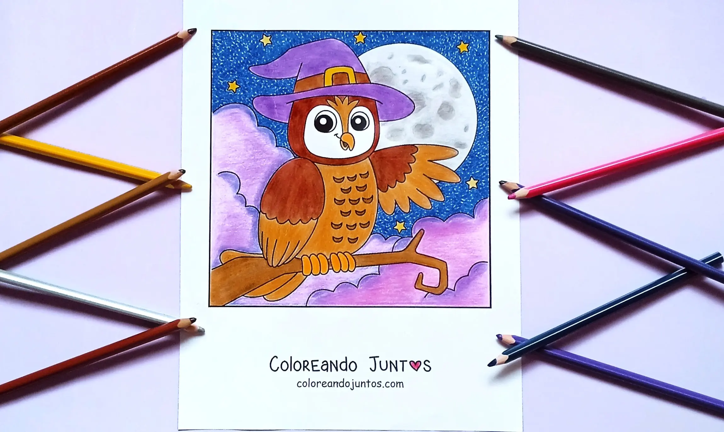 Coloriage de hibou d’Halloween colorié par Colorions Ensemble