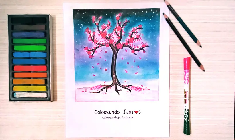 Coloriage de cerisier colorié par Colorions Ensemble