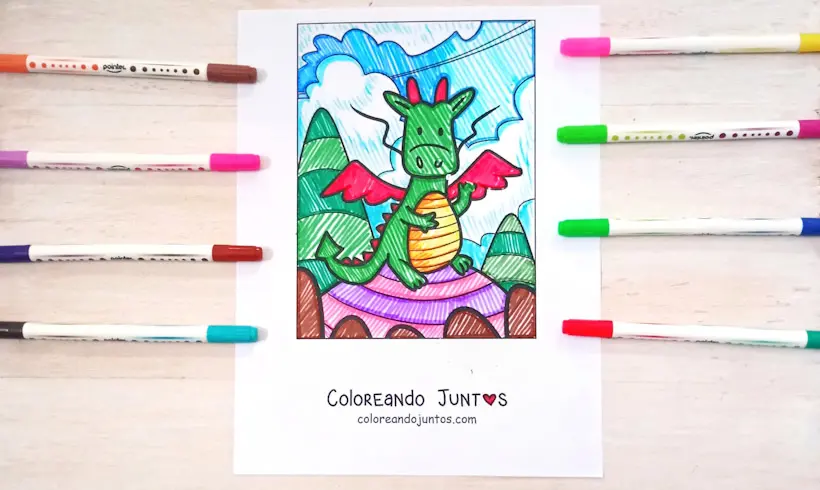 Coloriage de dragon colorié par Colorions Ensemble