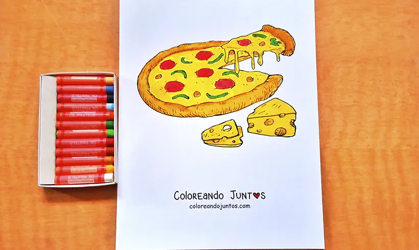 Coloriage de pizza colorié par Colorions Ensemble