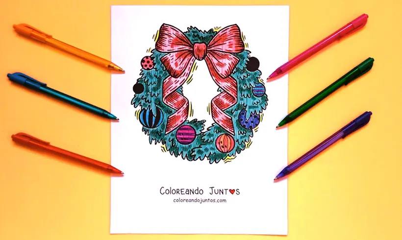 Coloriage de couronne de Noël colorié par Colorions Ensemble