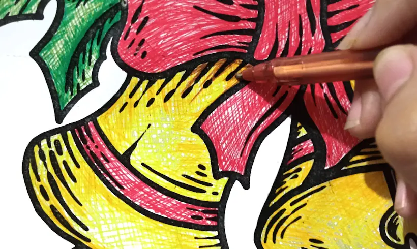 Étape 3 pour peindre avec des stylos à bille