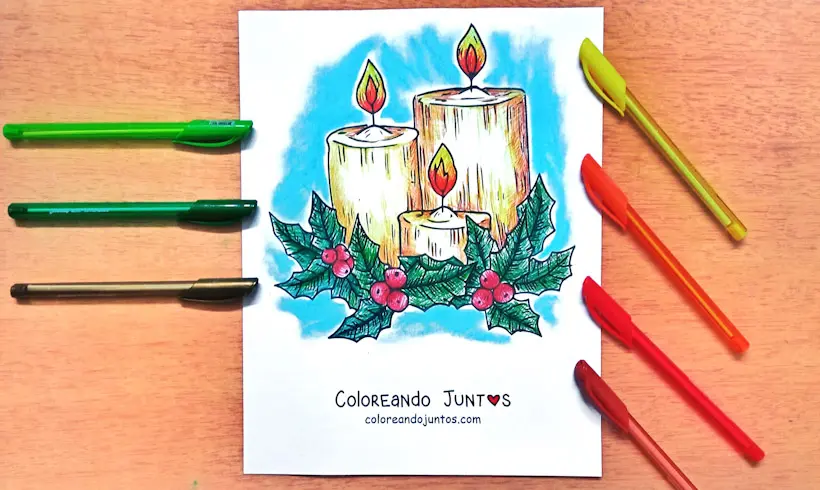 Coloriage de bougies de Noël colorié par Colorions Ensemble
