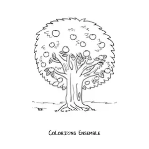 Image à colorier d’un pommier avec des pommes