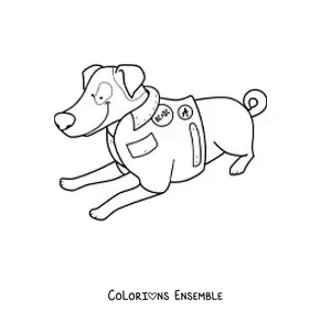 Image à colorier d’un jack russell terrier allongé portant une veste