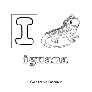 Image à colorier de la lettre I comme iguane