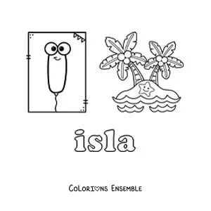 Image à colorier de la lettre I comme île