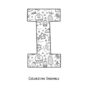 Image à colorier de la lettre I en dessin animé