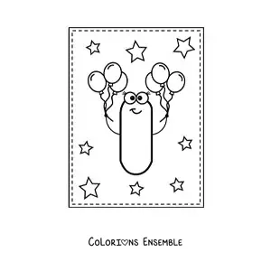 Image à colorier de la lettre I majuscule animée avec des ballons