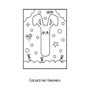 Image à colorier de la lettre I en forme de lapin kawaii animé