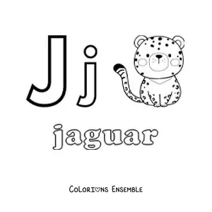 Image à colorier de la lettre J comme jaguar