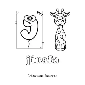Image à colorier de la lettre J comme girafe