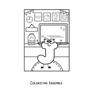 Image à colorier de la lettre J animée à l'école