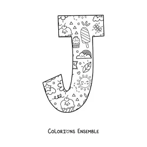 Image à colorier de la lettre J en dessin animé