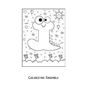 Image à colorier de la lettre J animée en forme de monstre de dessin animé
