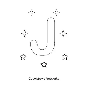 Image à colorier d'une lettre J majuscule avec des étoiles