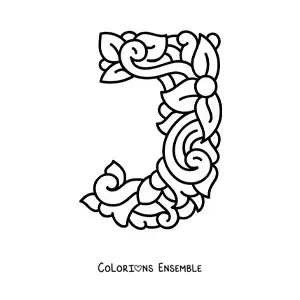 Image à colorier d'une lettre J majuscule décorée