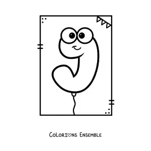 Image à colorier de la lettre J animée en forme de ballon