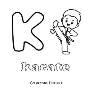 Image à colorier de la lettre K comme karaté