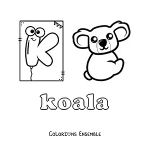 Image à colorier de la lettre K comme koala