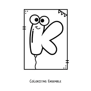 Image à colorier de la lettre K animée en forme de ballon