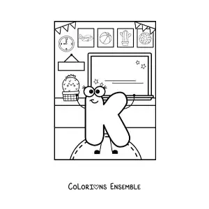 Image à colorier de la lettre K animée à l'école