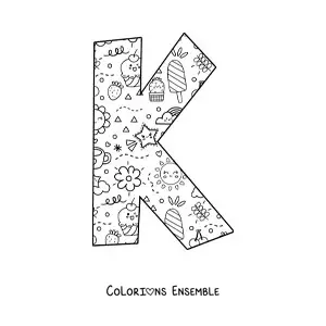Image à colorier de la lettre K en dessin animé