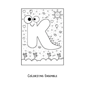 Image à colorier de la lettre K animée en forme de monstre de dessin animé