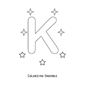 Image à colorier d'une lettre K majuscule avec des étoiles