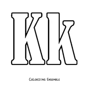 Image à colorier d'une grande lettre K majuscule et minuscule