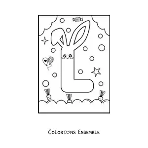 Image à colorier de la lettre L en forme de lapin kawaii animé