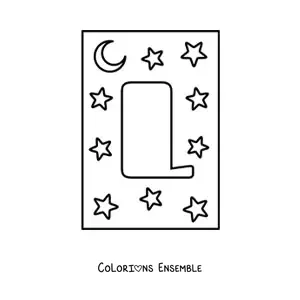 Image à colorier de la lettre L majuscule avec des étoiles et une lune
