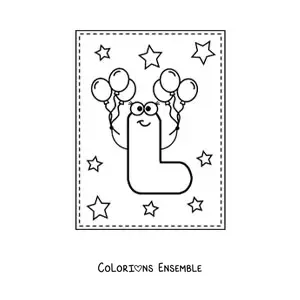 Image à colorier de la lettre L majuscule animée avec des ballons