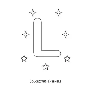 Image à colorier de la lettre L majuscule avec des étoiles