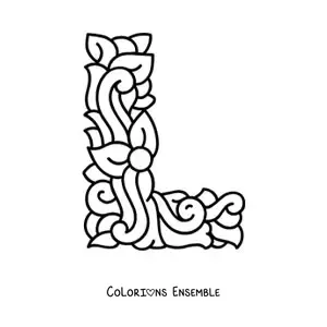 Image à colorier de la lettre L majuscule décorée