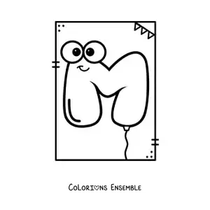 Image à colorier de la lettre M animée en forme de ballon