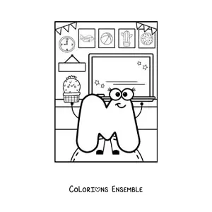Image à colorier de la lettre M animée à l’école