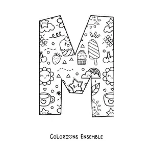 Image à colorier de la lettre M en dessin animé