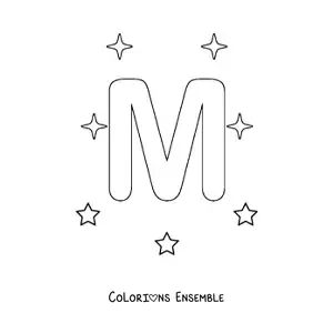 Image à colorier de la lettre M majuscule avec des étoiles