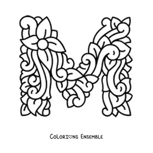 Image à colorier de la lettre M majuscule décorée