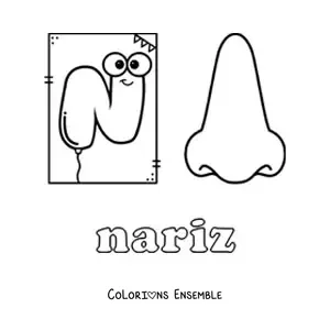 Image à colorier du N de nez