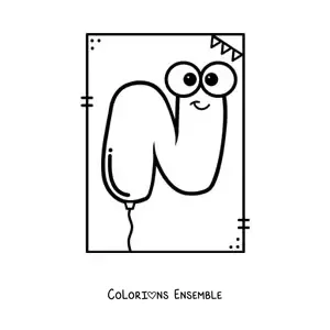 Image à colorier de la lettre N animée en forme de ballon