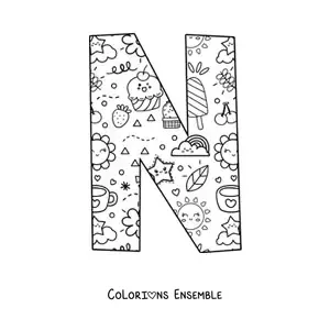 Image à colorier de la lettre N en dessin animé