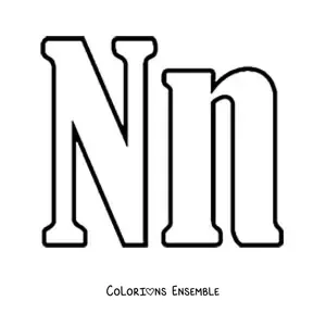 Image à colorier de la lettre N majuscule et minuscule en grand