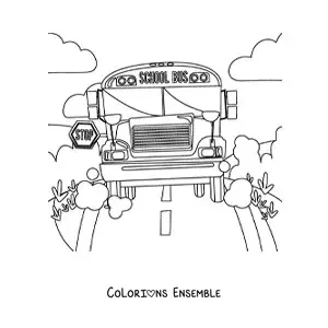 Image à colorier de la vue de face d'un autobus scolaire