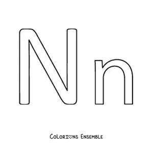 Image à colorier de la lettre N majuscule et minuscule, facile