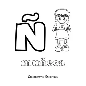 Image à colorier du Ñ de « muñeca » (poupée)
