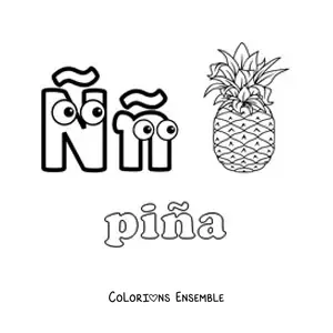 Image à colorier du Ñ de « piña » (ananas)
