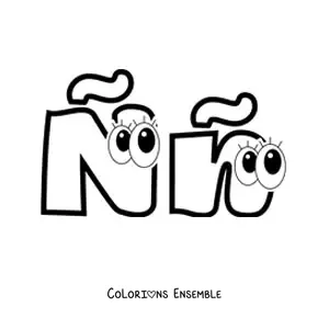 Image à colorier de la lettre Ñ majuscule et minuscule animée