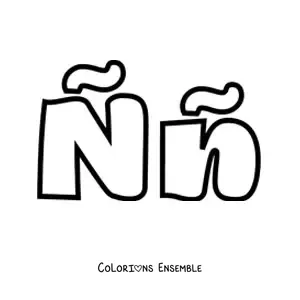 Image à colorier de la lettre Ñ majuscule et minuscule en grand
